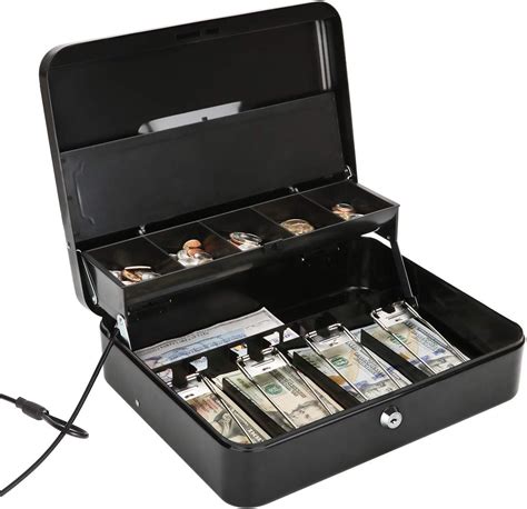 Jssmst Locking Large Metal Cash Box with Money 